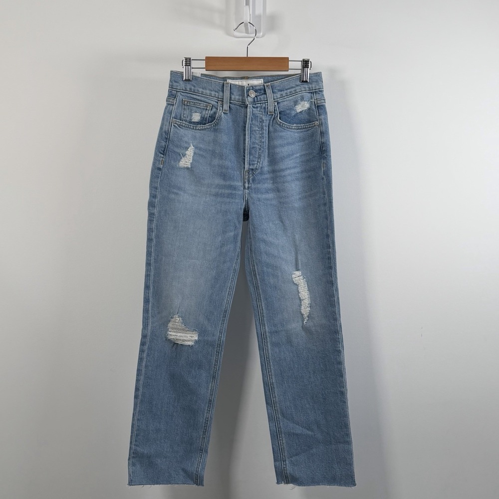 Frank & Eileen Monaghan Jeans Womens 25 Light Wash Button Fly Distressed Raw Hem